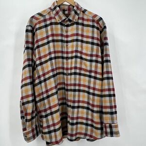 Patrick James Rust Gold‎ Brown Plaid Flannel Button Up Shirt Mens XL Regular Fit
